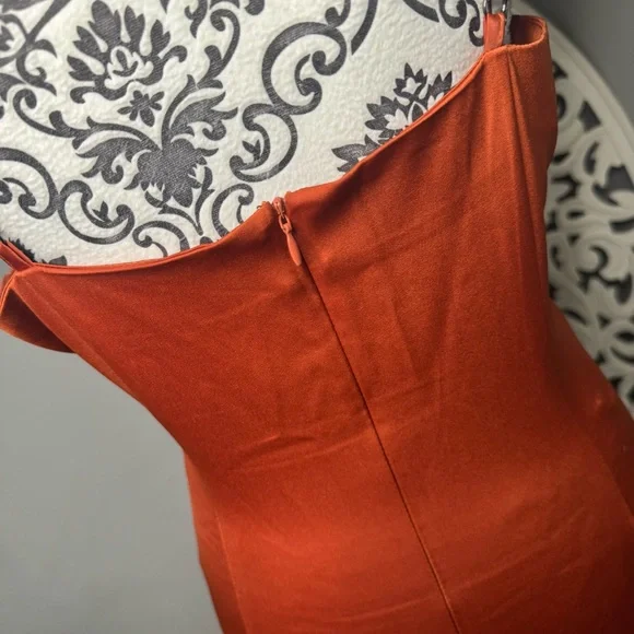 Lulus Satin Drape Midi Slip Dress Size Large Rust Orange Wedding Guest - Picture 8 of 10